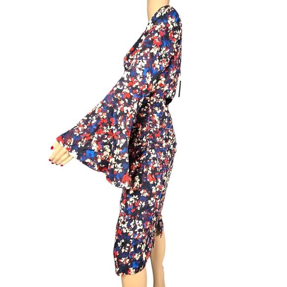 Tracy Reese Silk Multicolor Dress With Bell Sleeves Size 8 - Picture 3 of 13